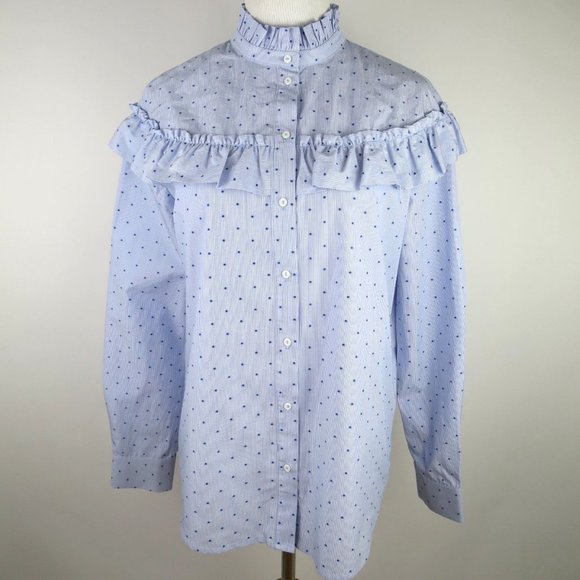 H&M Ruffled Prairie Swiss Dot Blouse Size 6 - Picture 2 of 10